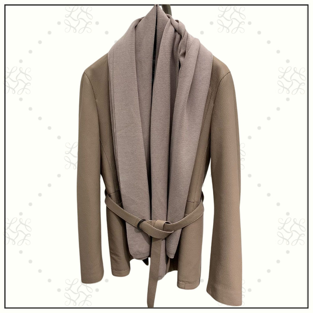 LAMBSKIN BELTED JACKET WITH REMOVABLE CASHMERE SCARF