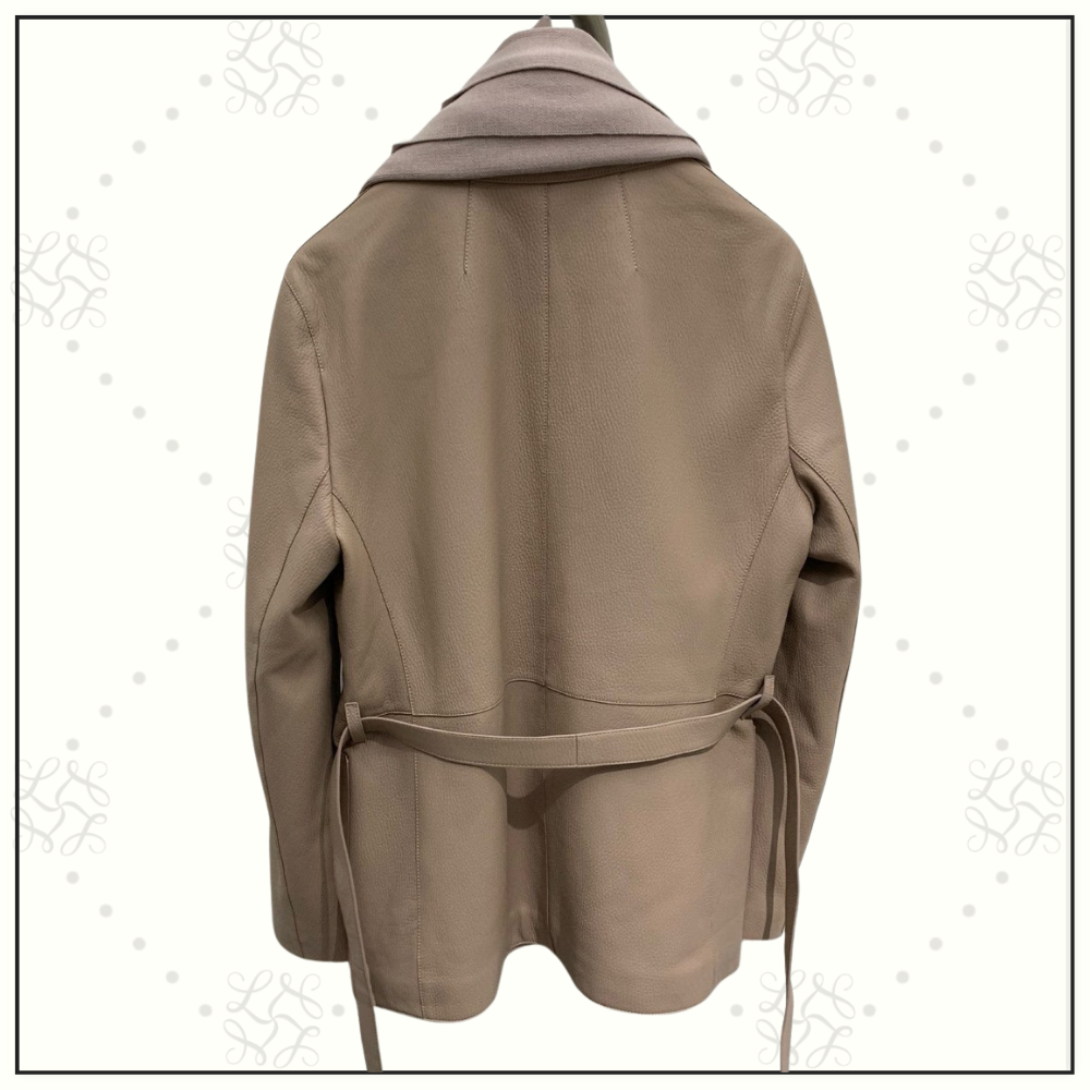 LAMBSKIN BELTED JACKET WITH REMOVABLE CASHMERE SCARF