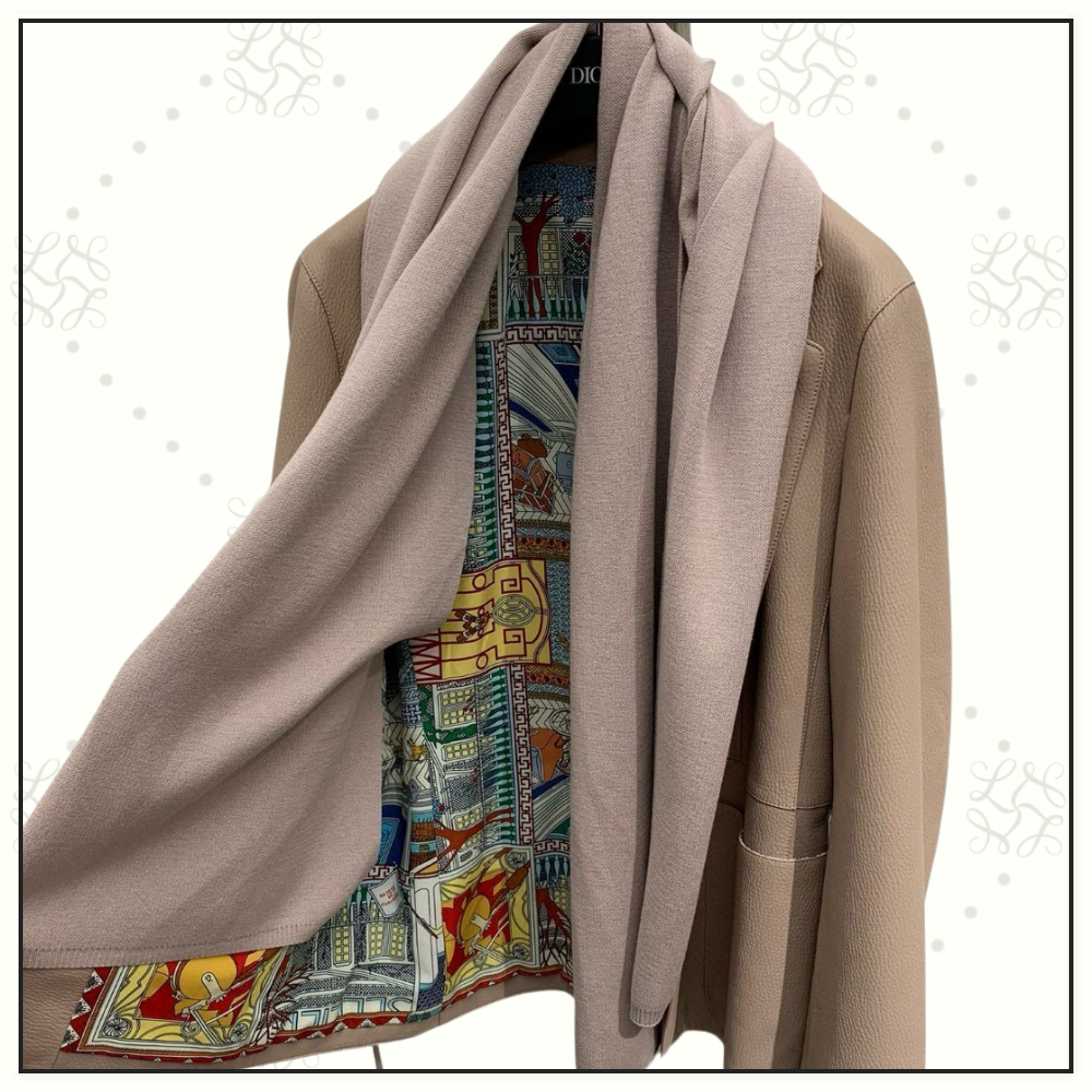 LAMBSKIN BELTED JACKET WITH REMOVABLE CASHMERE SCARF