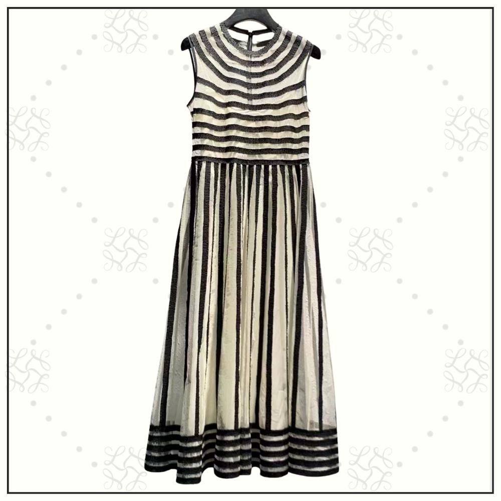 STRIPED TULLE MIDI DRESS