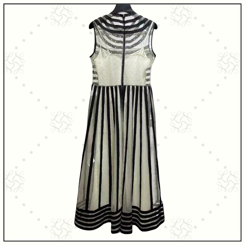 STRIPED TULLE MIDI DRESS