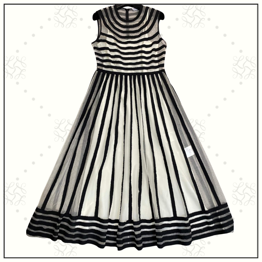 STRIPED TULLE MIDI DRESS