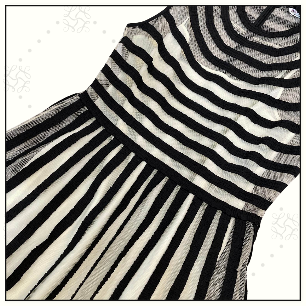 STRIPED TULLE MIDI DRESS