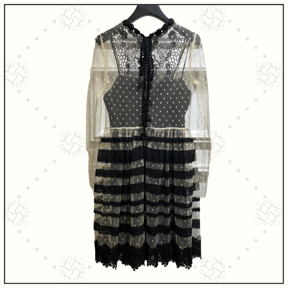 CROCHETED LACE PANELED MINI DRESS