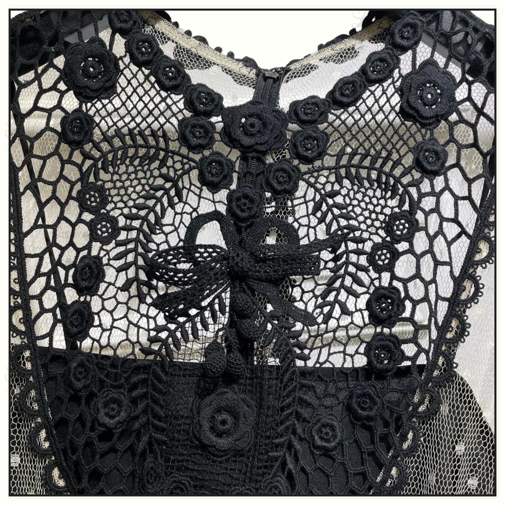 CROCHETED LACE PANELED MINI DRESS