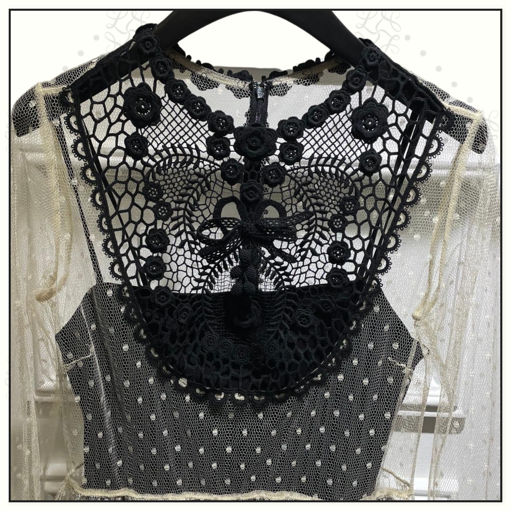 CROCHETED LACE PANELED MINI DRESS