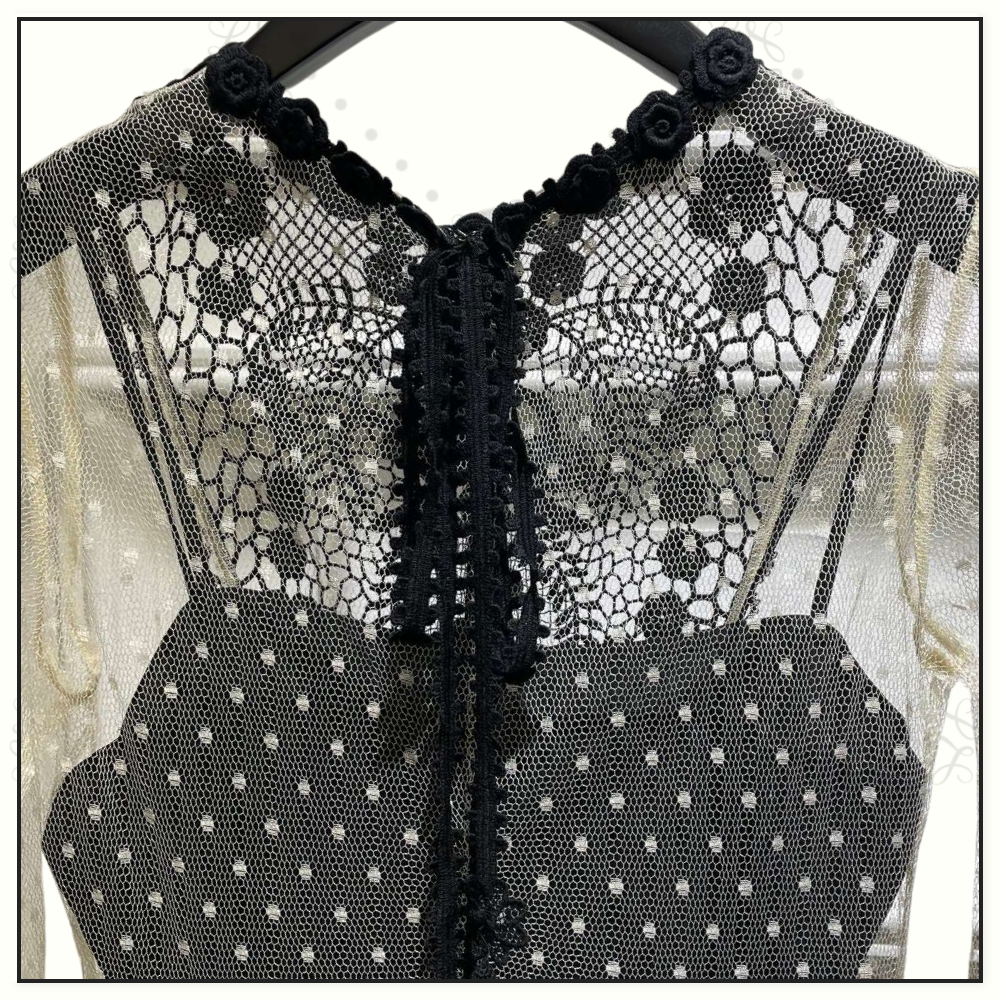 CROCHETED LACE PANELED MINI DRESS