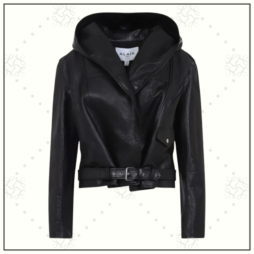 LEATHER HOODED BIKER JACKET