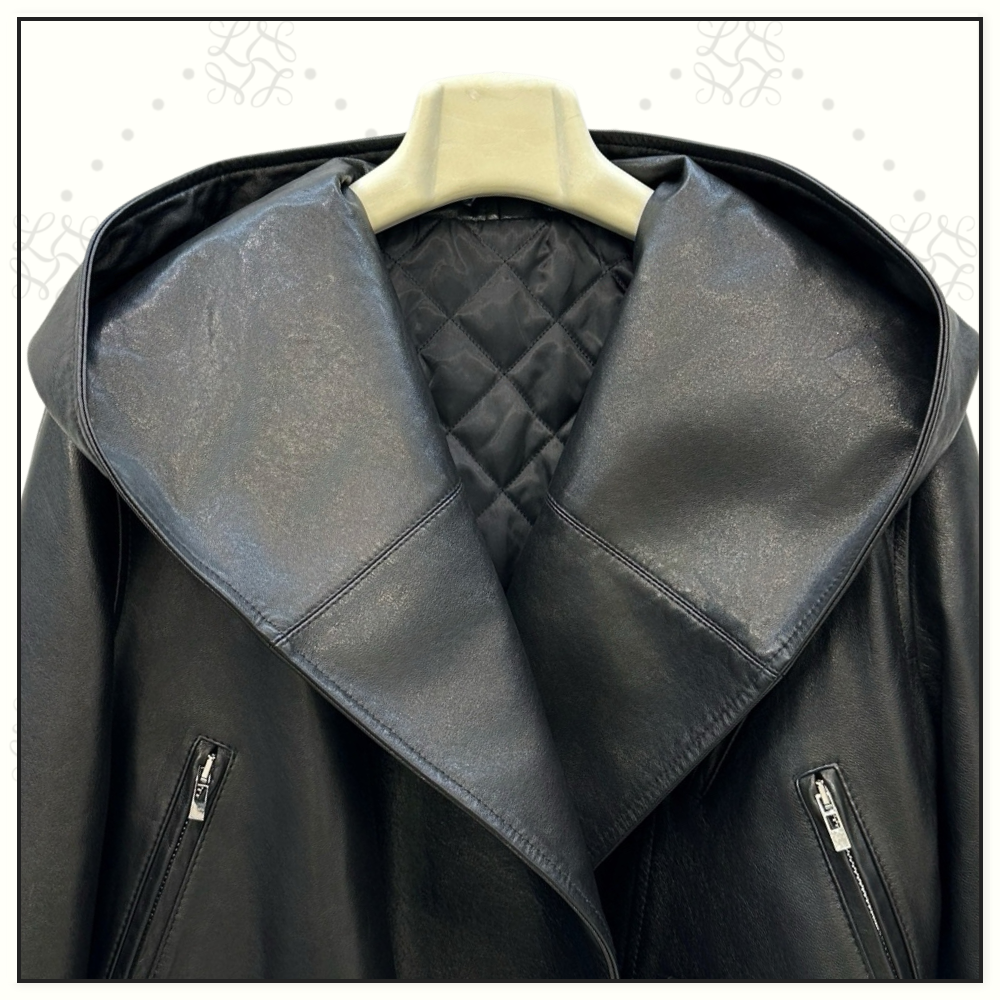 LEATHER HOODED BIKER JACKET