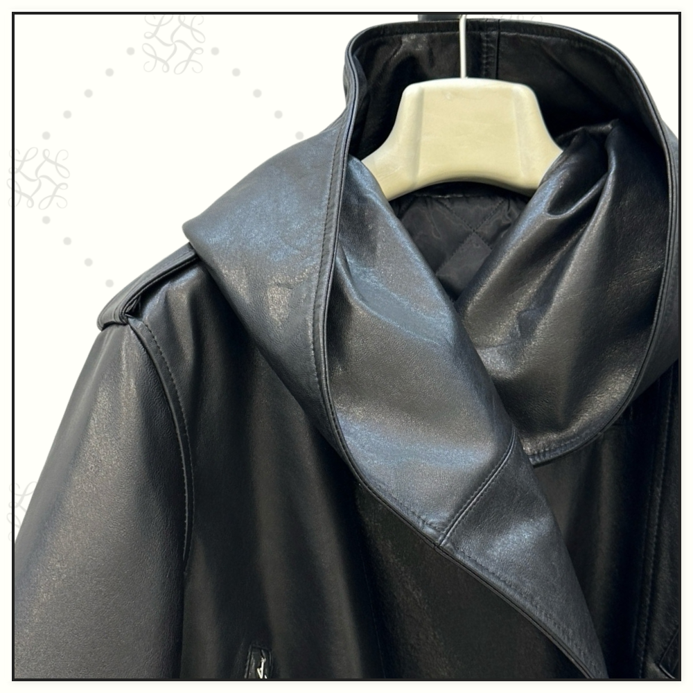 LEATHER HOODED BIKER JACKET