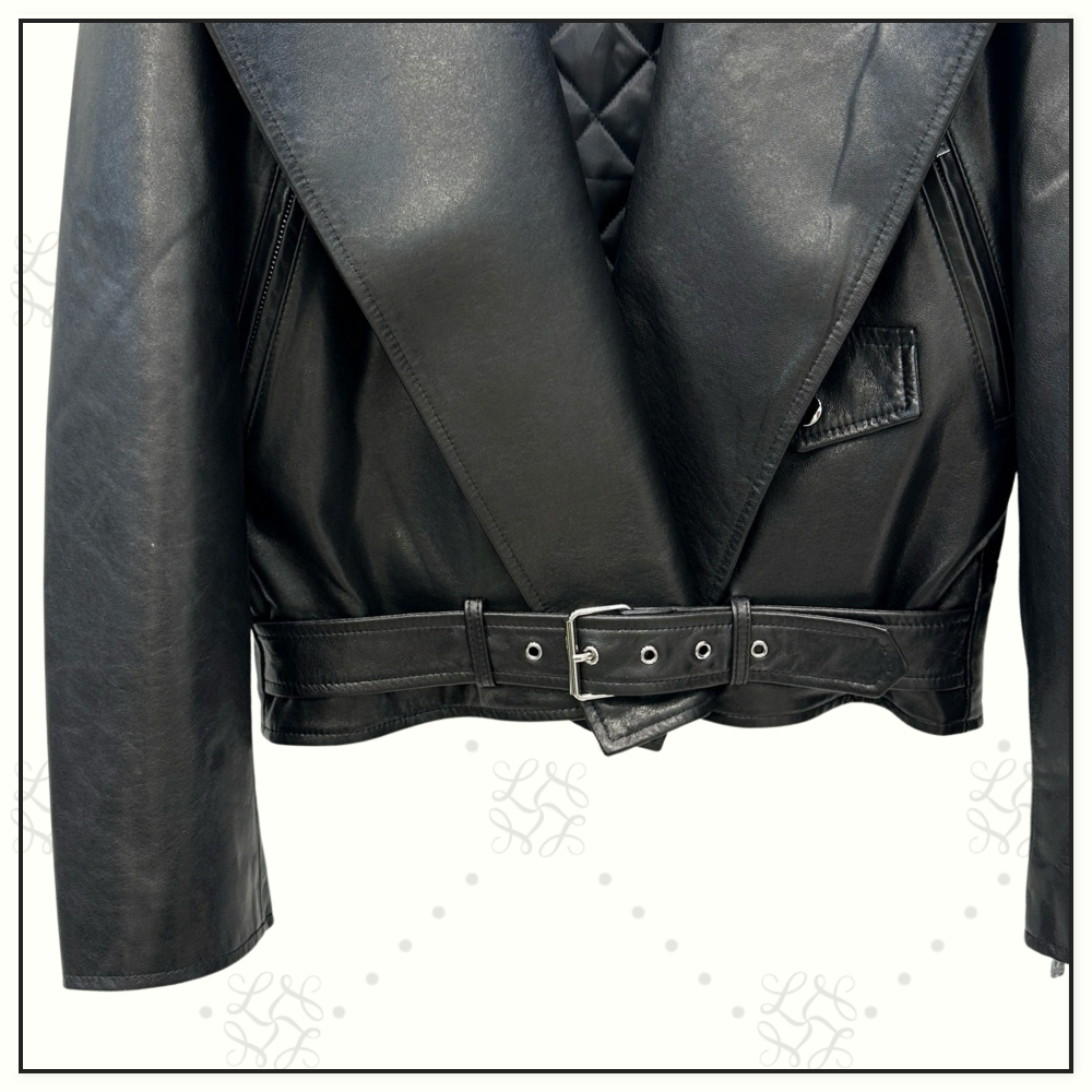 LEATHER HOODED BIKER JACKET