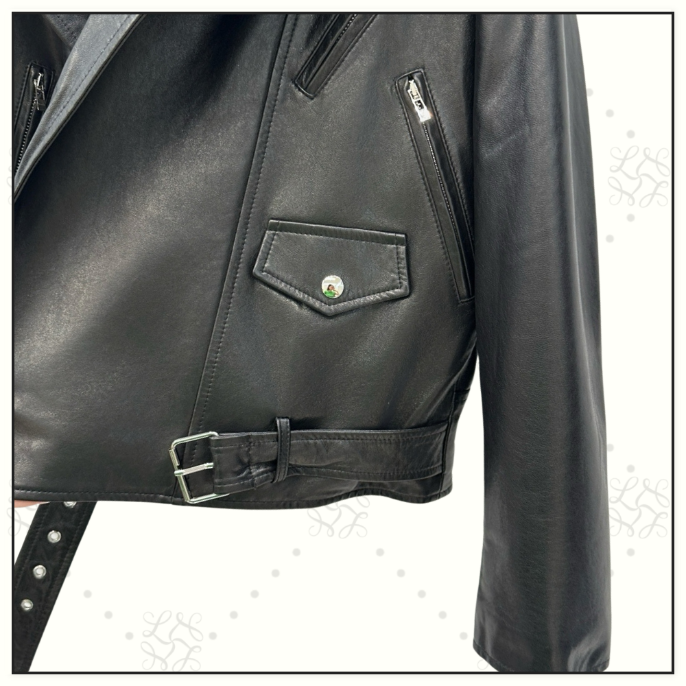 LEATHER HOODED BIKER JACKET