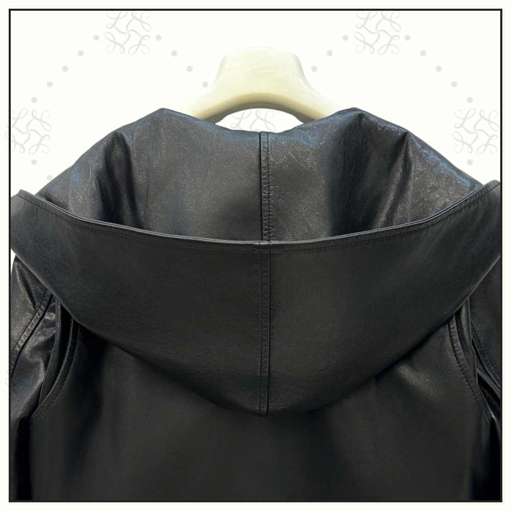 LEATHER HOODED BIKER JACKET