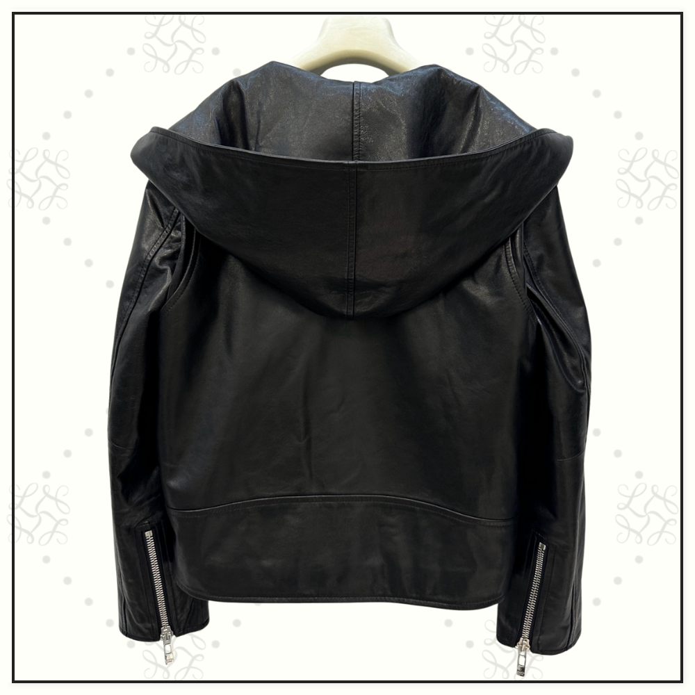 LEATHER HOODED BIKER JACKET
