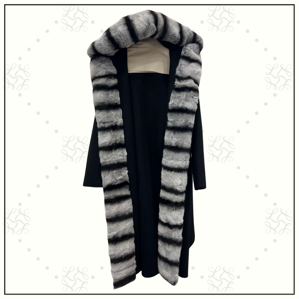 CASHMERE COAT WITH REX RABBIT FUR COLLAR