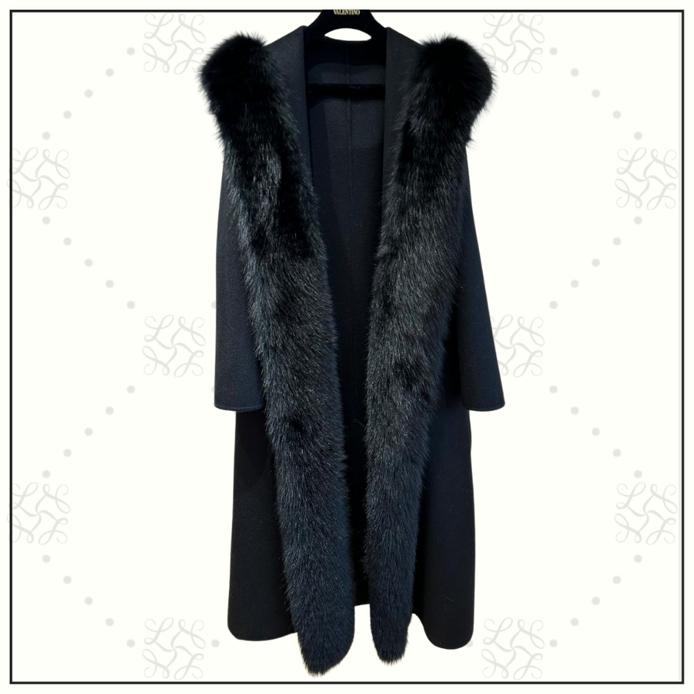 CASHMERE COAT WITH FOX FUR HOODED COLLAR