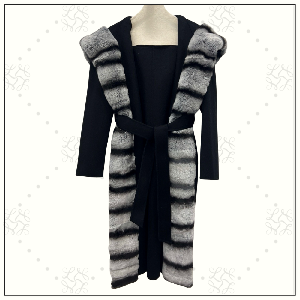 CASHMERE COAT WITH REX RABBIT FUR COLLAR