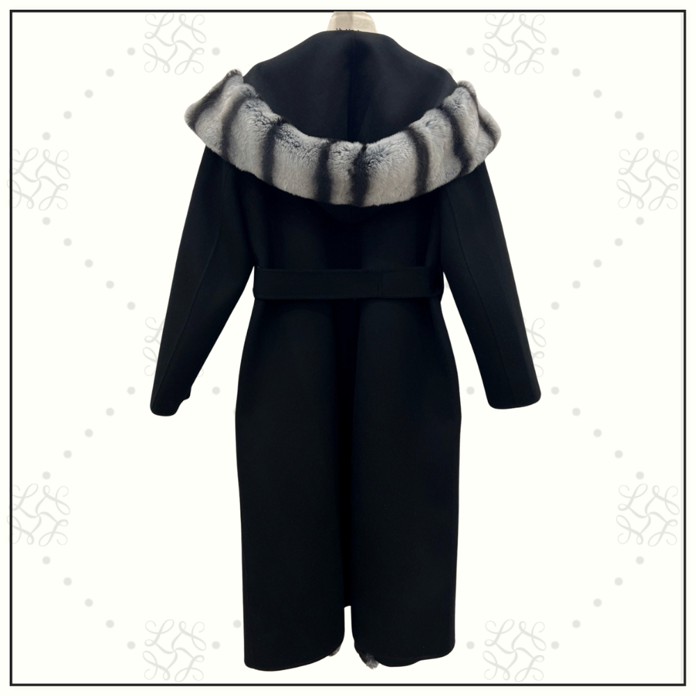 CASHMERE COAT WITH REX RABBIT FUR COLLAR