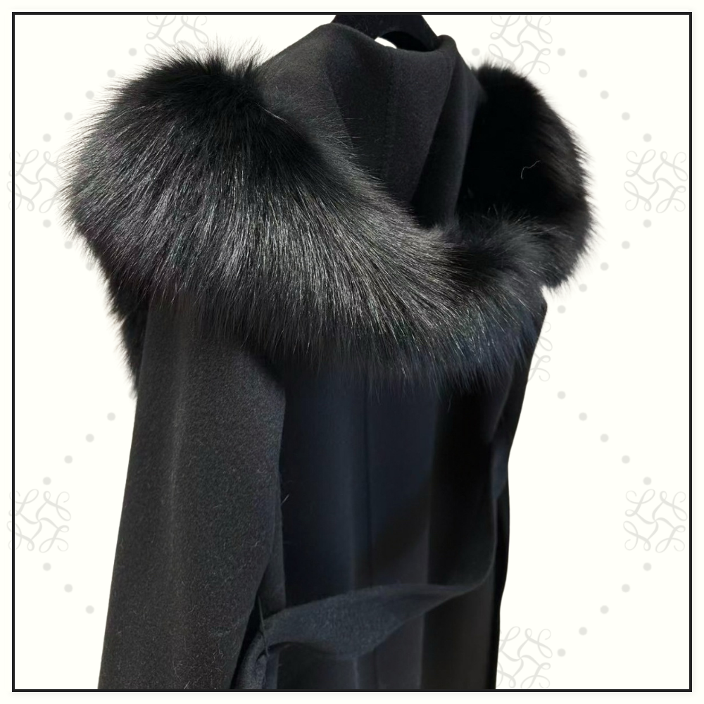 CASHMERE COAT WITH FOX FUR HOODED COLLAR