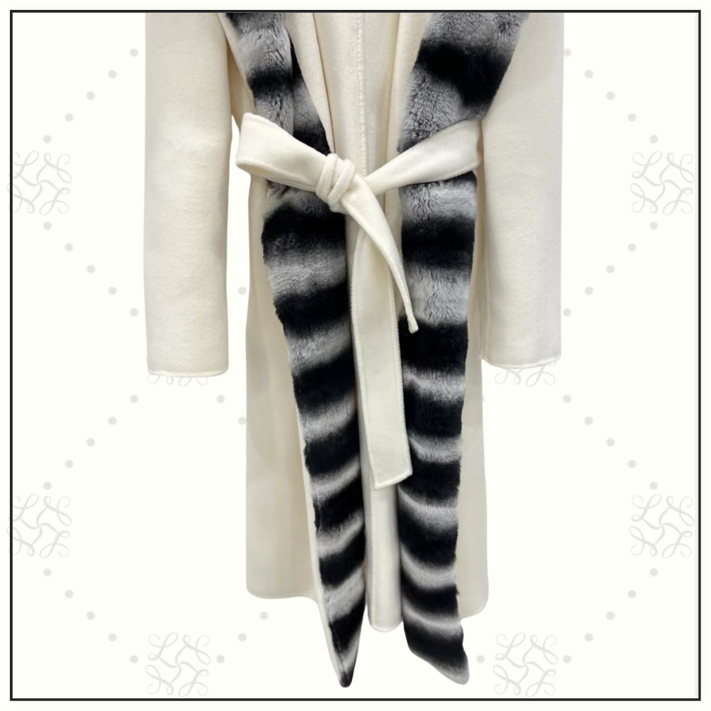 CASHMERE COAT WITH REX RABBIT FUR COLLAR