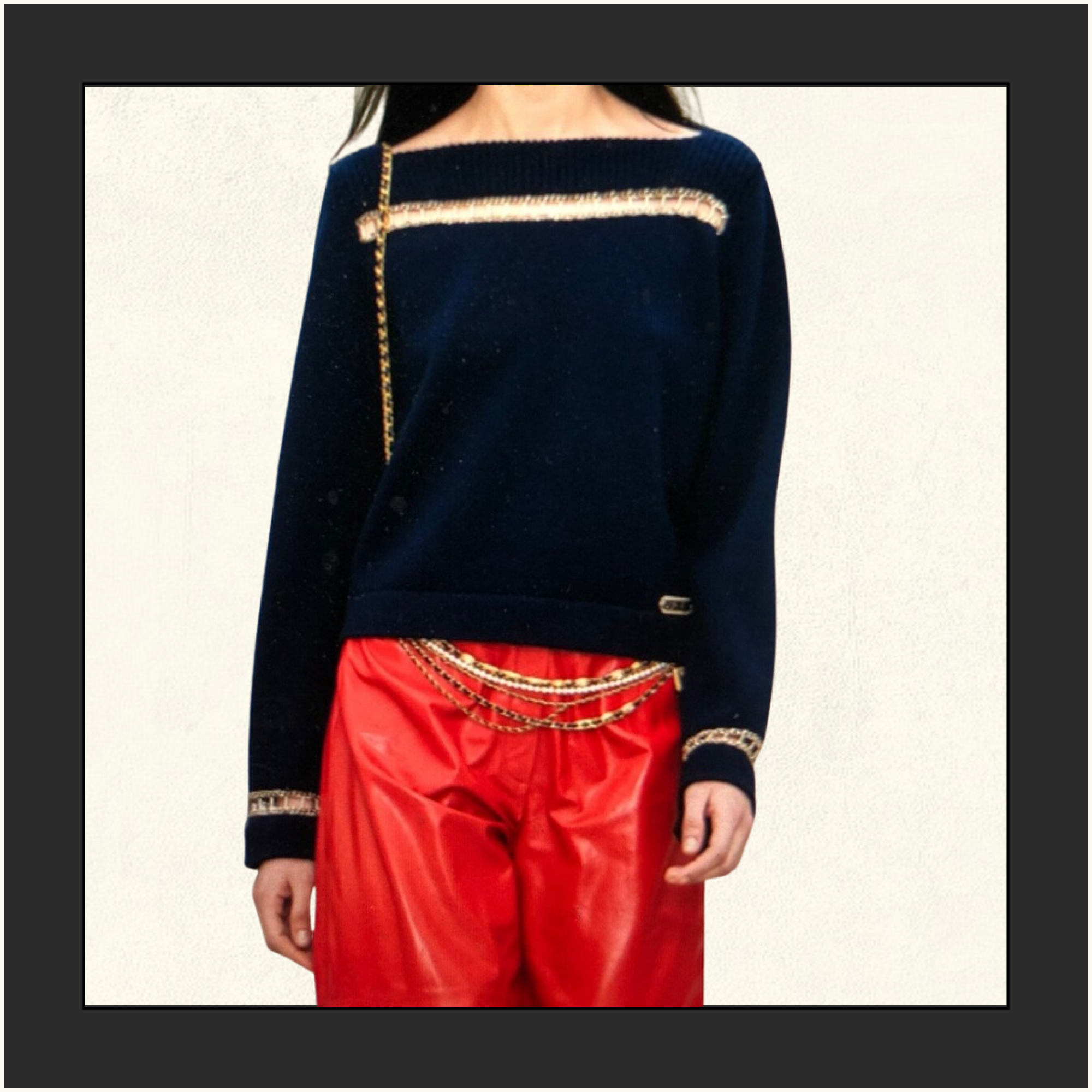 CASHMERE WITH GOLD CHAIN TRIM SWEATER