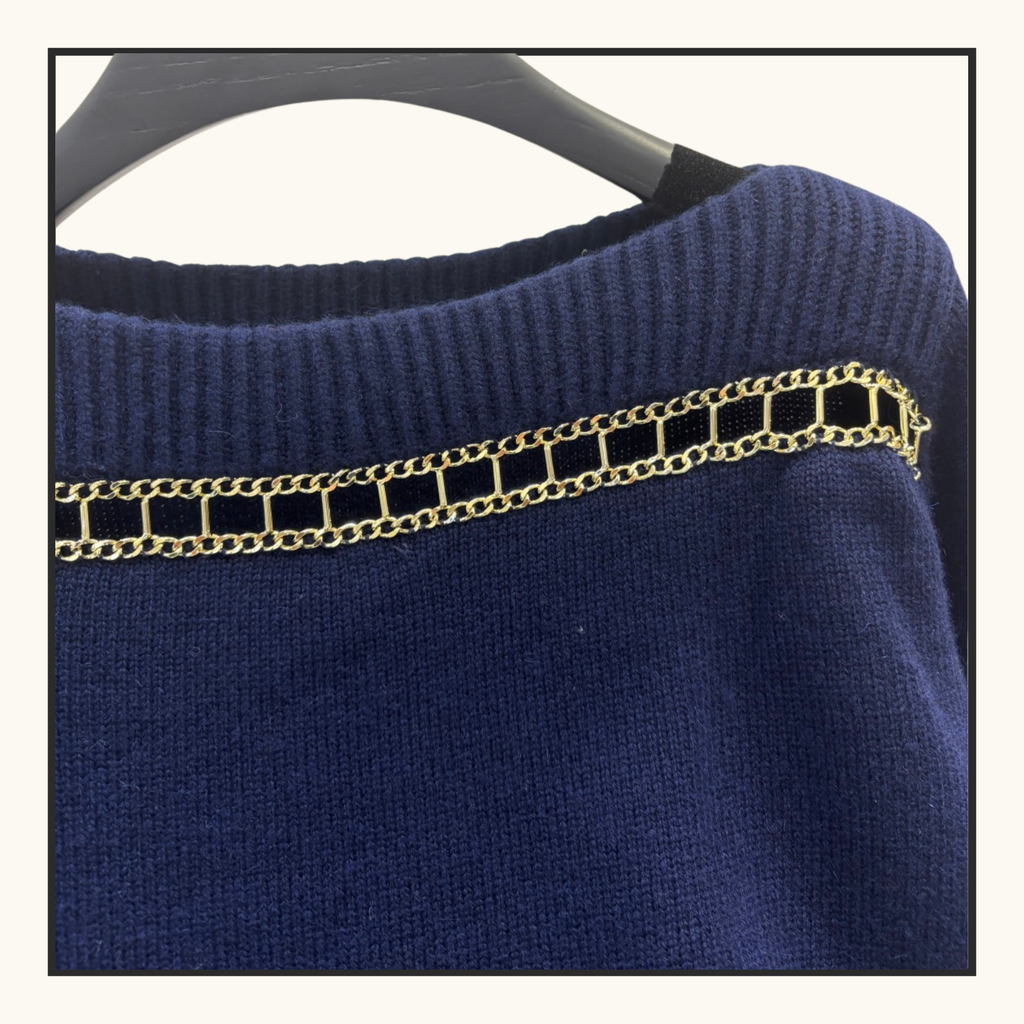 CASHMERE WITH GOLD CHAIN TRIM SWEATER