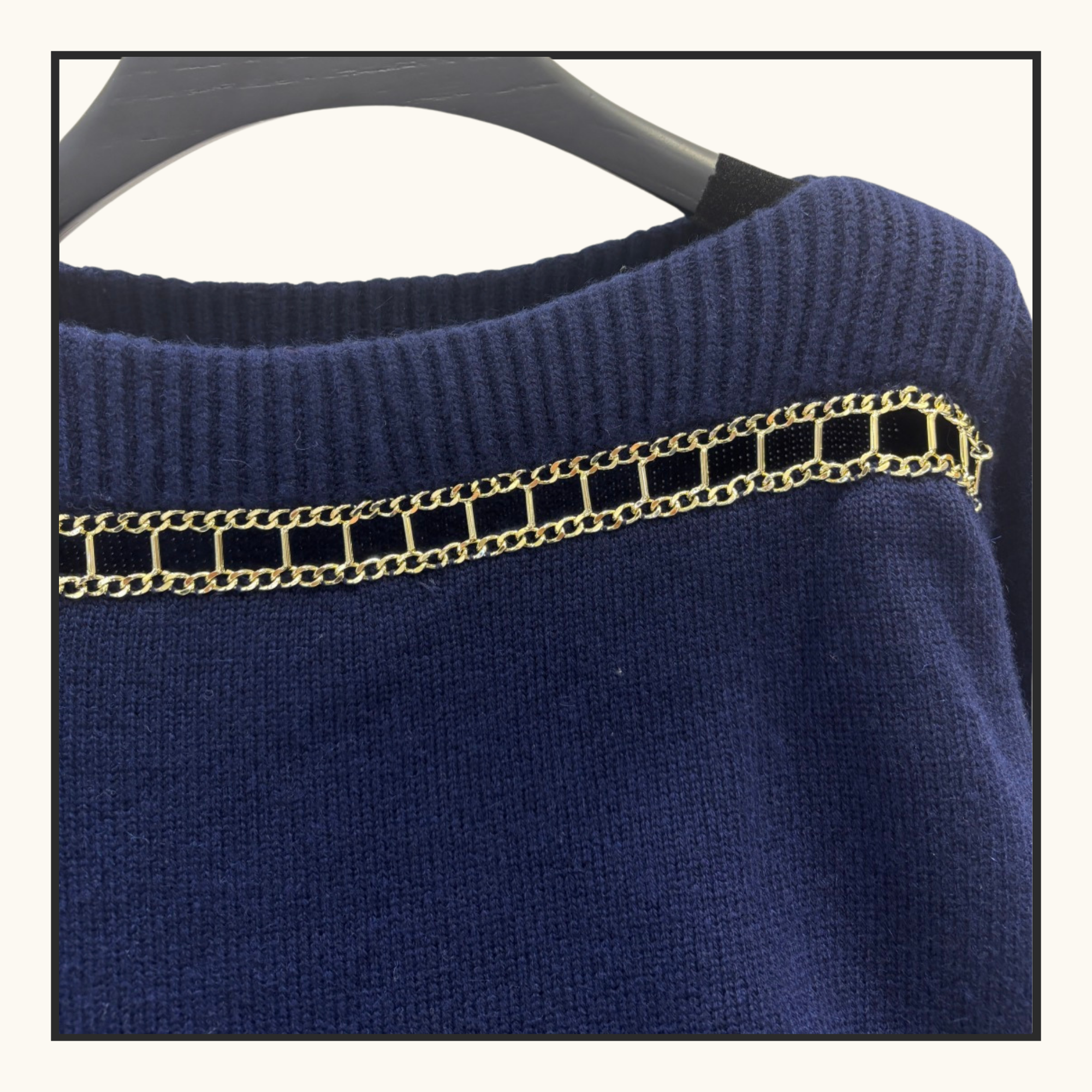 CASHMERE WITH GOLD CHAIN TRIM SWEATER