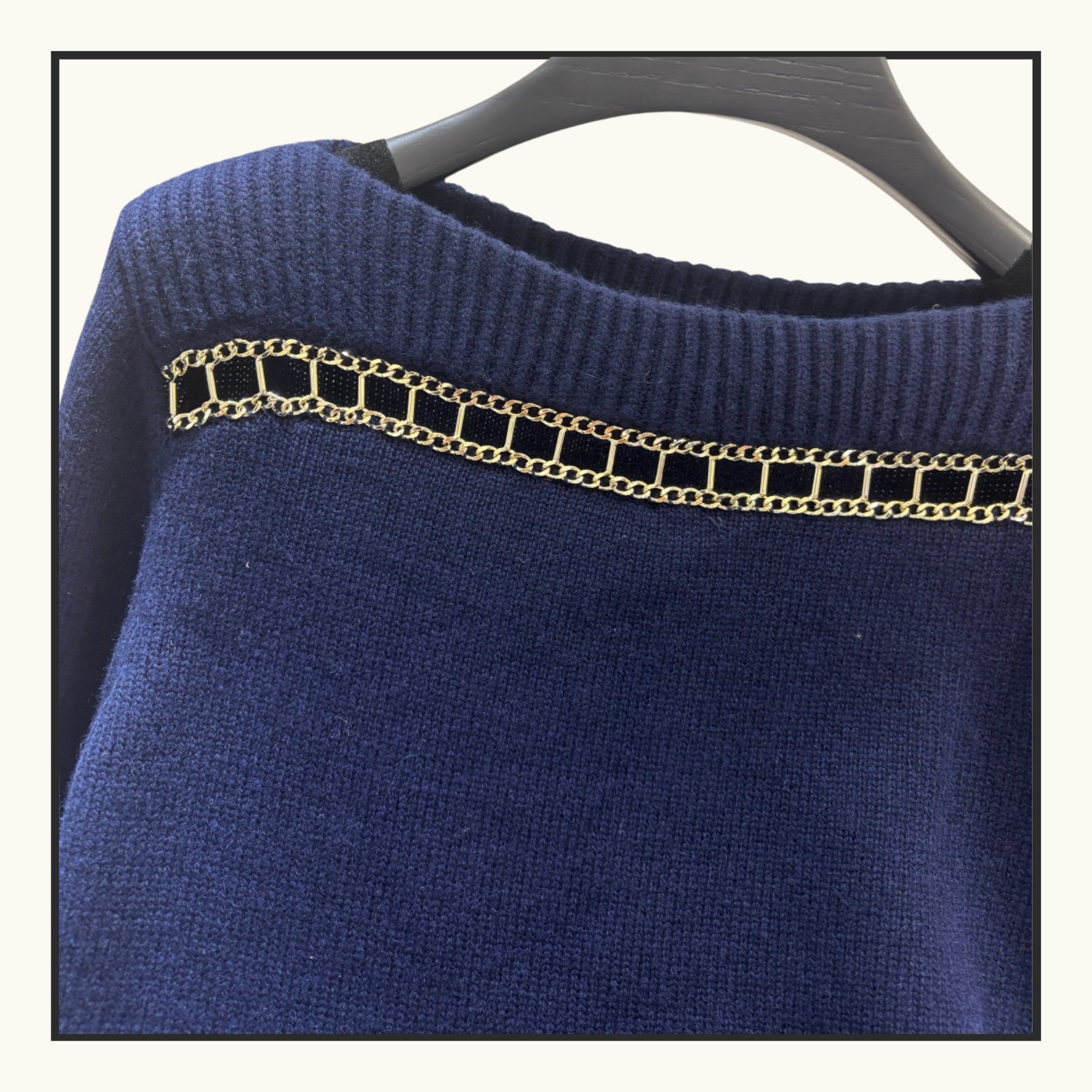 CASHMERE WITH GOLD CHAIN TRIM SWEATER