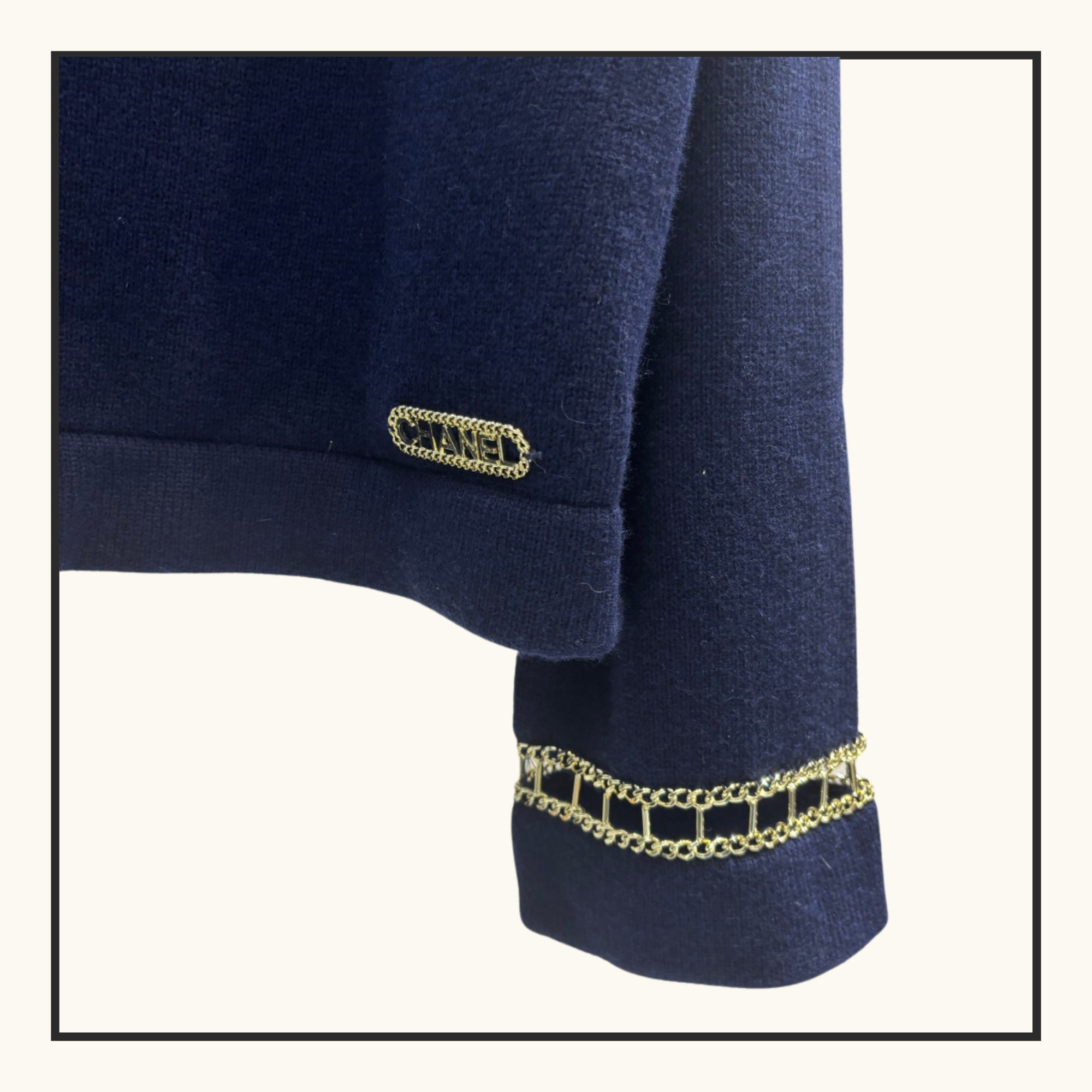 CASHMERE WITH GOLD CHAIN TRIM SWEATER