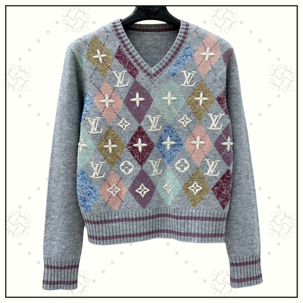 CASHMERE 3D ARGYLE PULLOVER