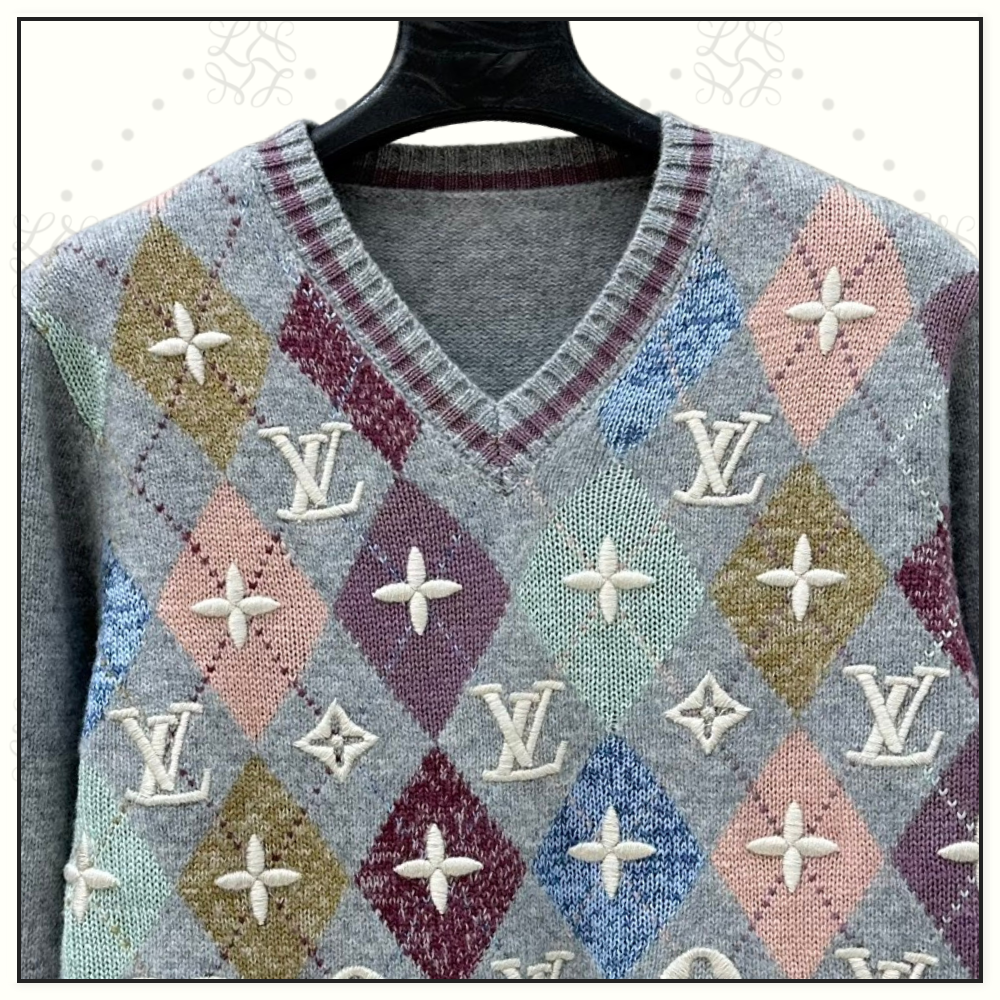 CASHMERE 3D ARGYLE PULLOVER