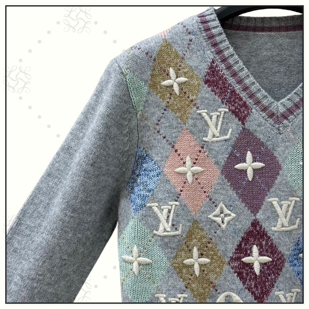 CASHMERE 3D ARGYLE PULLOVER