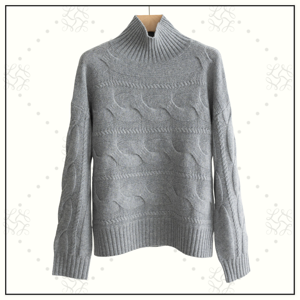 WOOL CASHMERE CABLE KNIT SWEATER