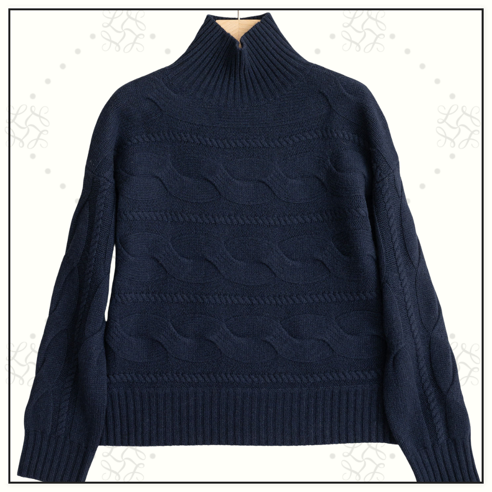 WOOL CASHMERE CABLE KNIT SWEATER