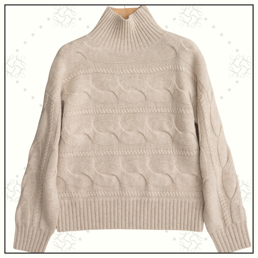 WOOL CASHMERE CABLE KNIT SWEATER