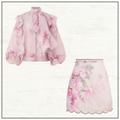 CRUSH TIE NECK BLOUSE & MINI SKIRT