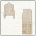 SILK OPEN KNIT CARDIGAN & PENCIL SKIRT