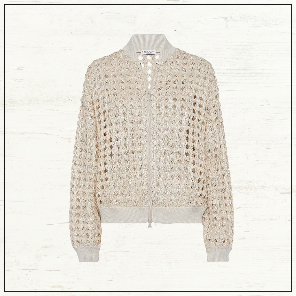 SILK OPEN KNIT CARDIGAN & PENCIL SKIRT