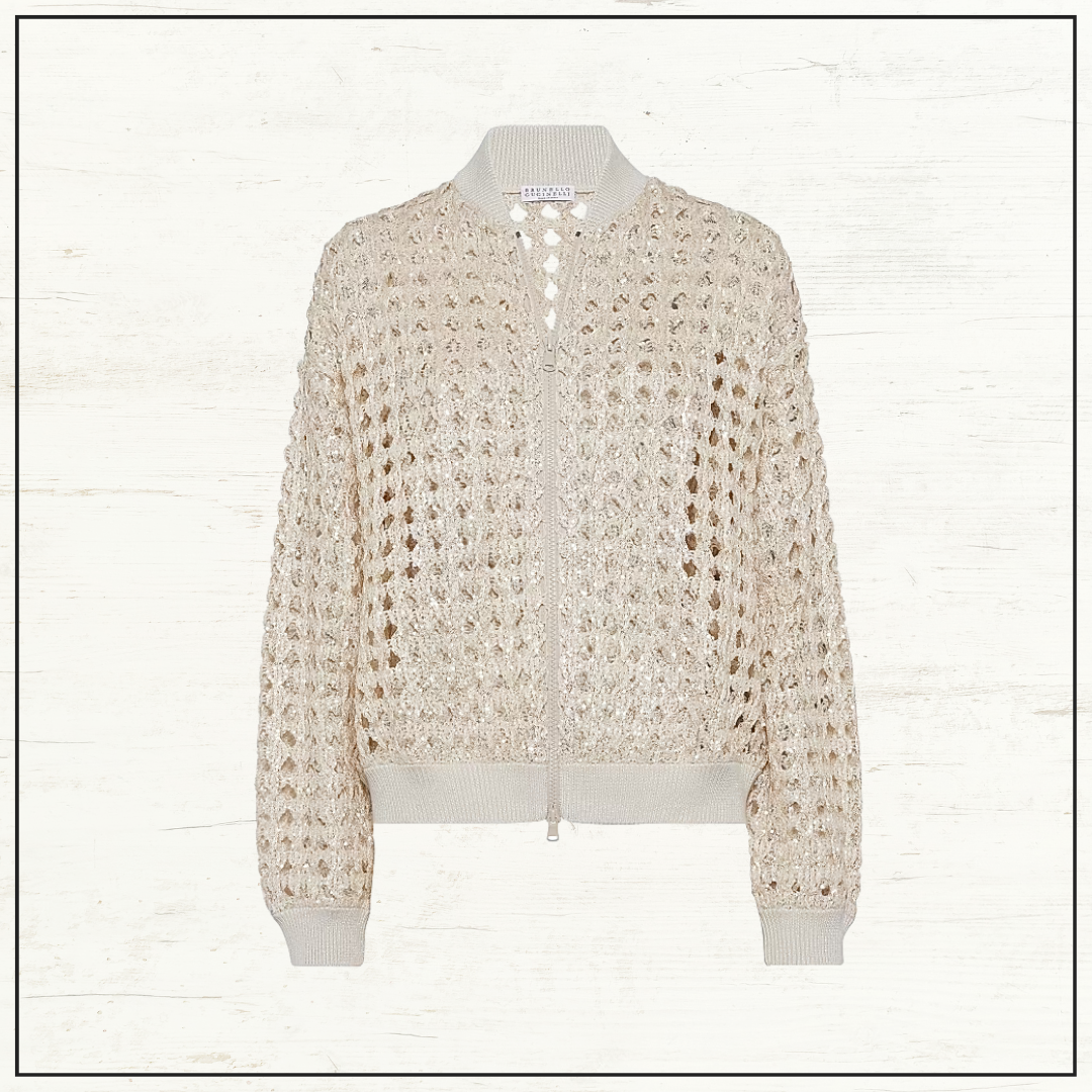 SILK OPEN KNIT CARDIGAN & PENCIL SKIRT