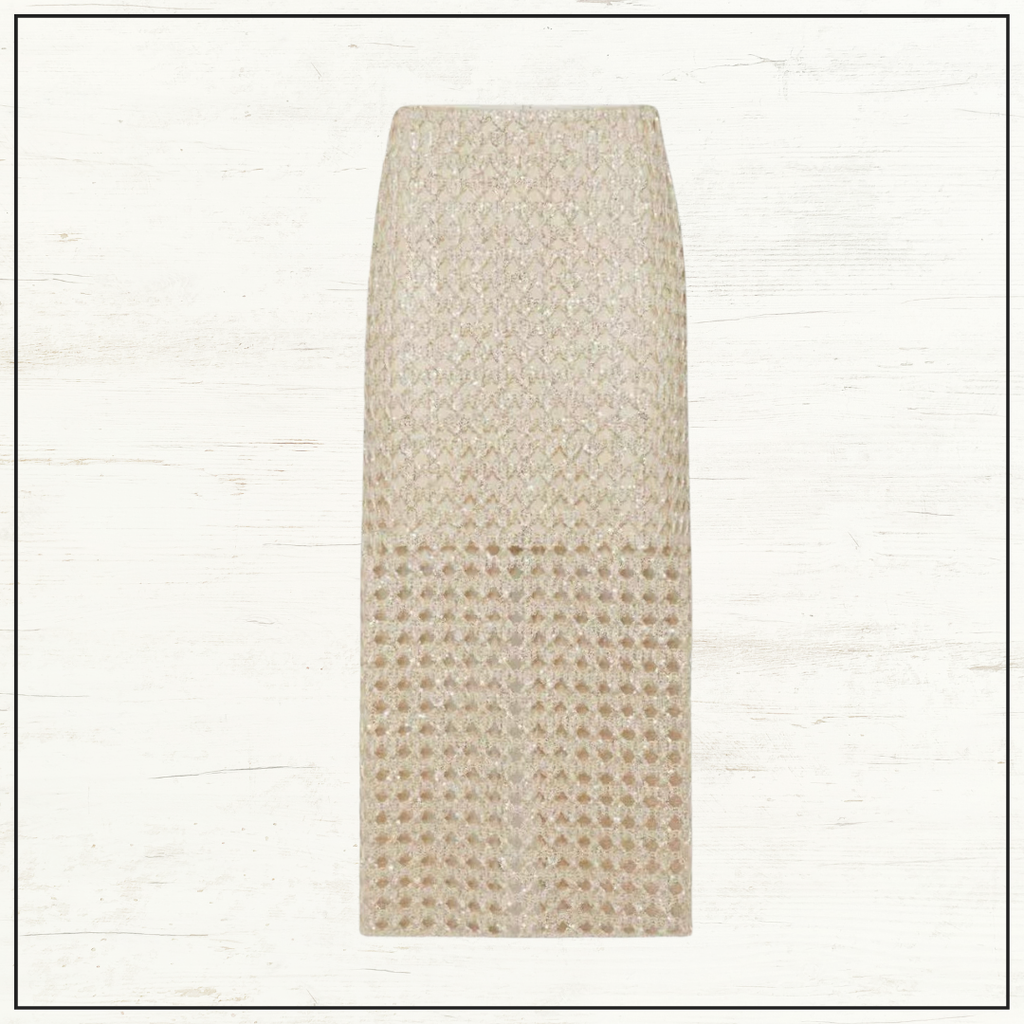 SILK OPEN KNIT CARDIGAN & PENCIL SKIRT