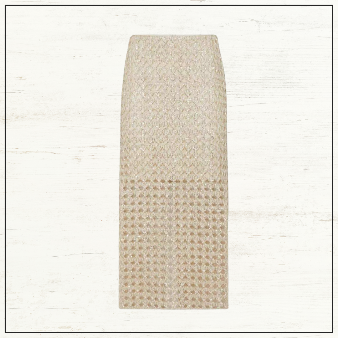 SILK OPEN KNIT CARDIGAN & PENCIL SKIRT