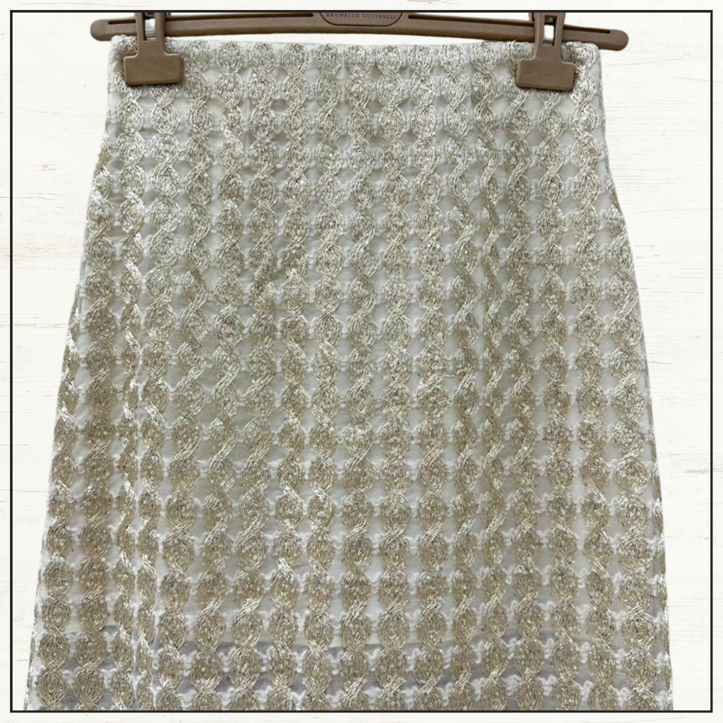 SILK OPEN KNIT CARDIGAN & PENCIL SKIRT