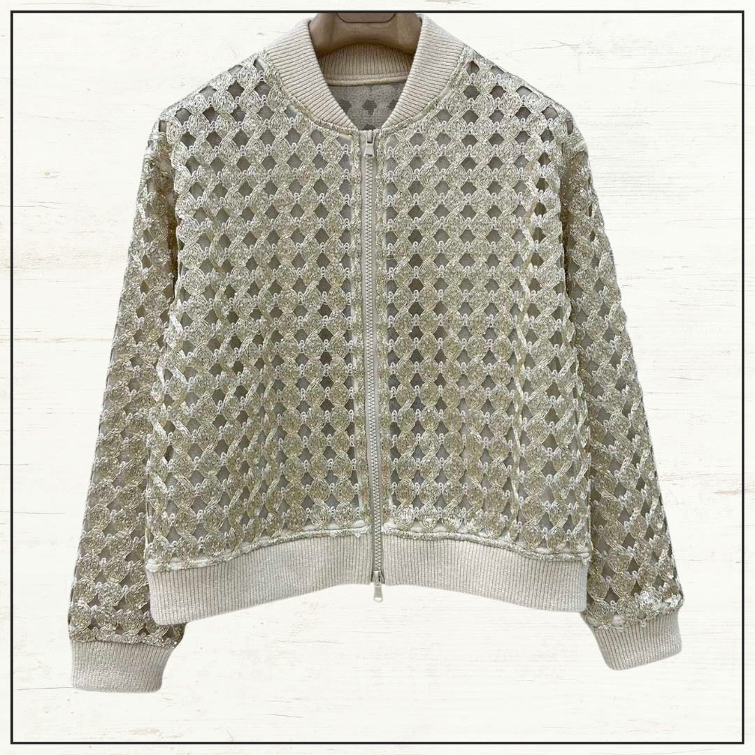 SILK OPEN KNIT CARDIGAN & PENCIL SKIRT