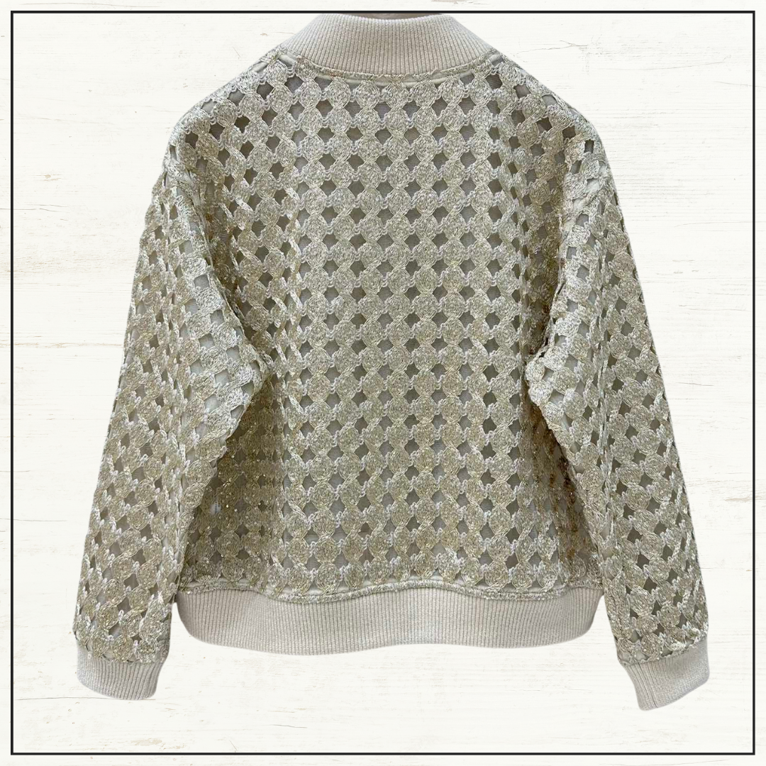 SILK OPEN KNIT CARDIGAN & PENCIL SKIRT