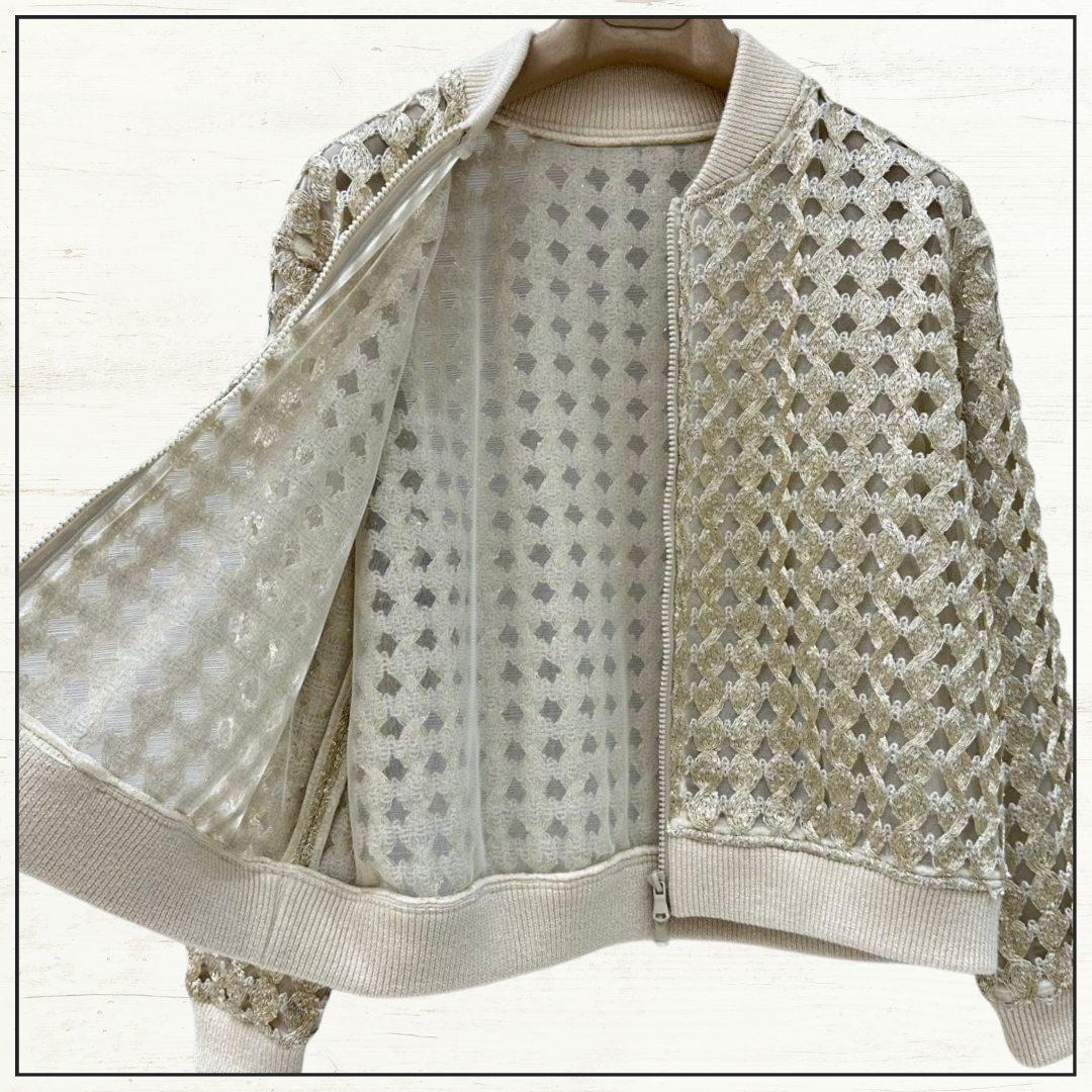 SILK OPEN KNIT CARDIGAN & PENCIL SKIRT