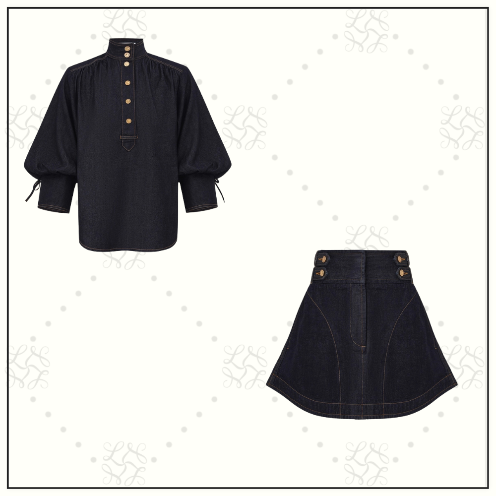 DENIM BILLOW SHIRT & CARGO MINI SKIRT