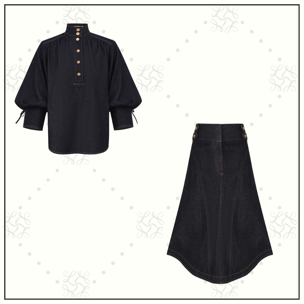 DENIM BILLOW SHIRT & CARGO MIDI SKIRT