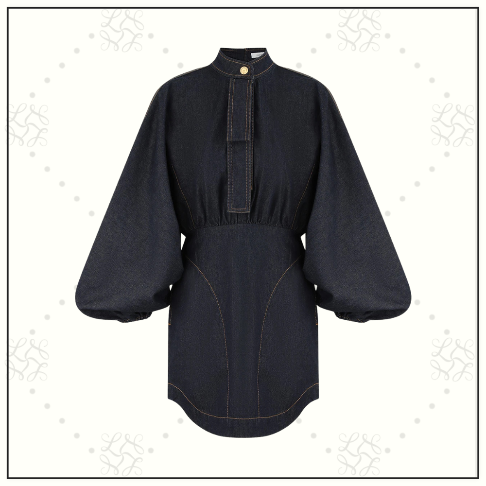 DENIM GATHERED MINI DRESS