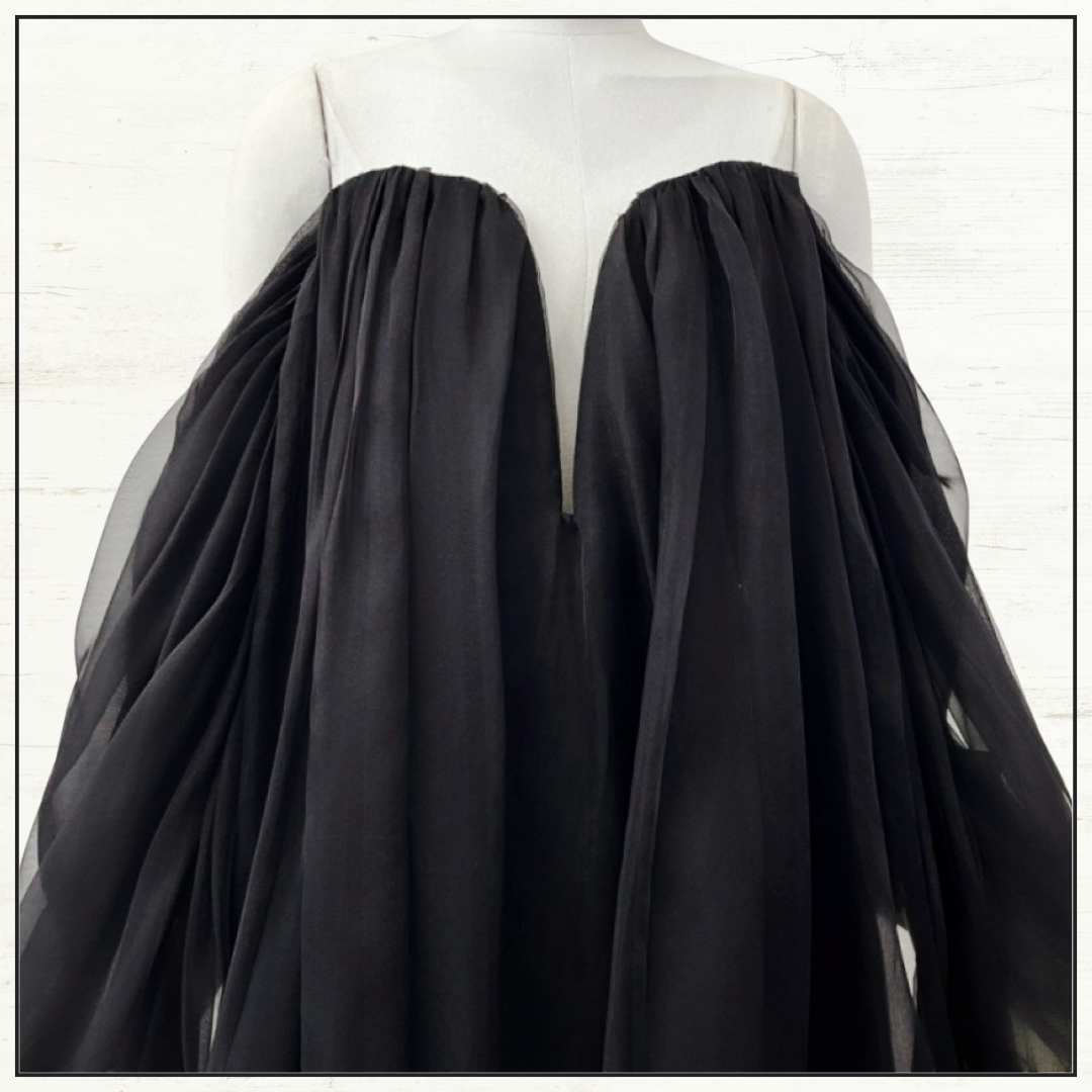 CRUSH OFF SHOULDER SILK TULLE MAXI DRESS