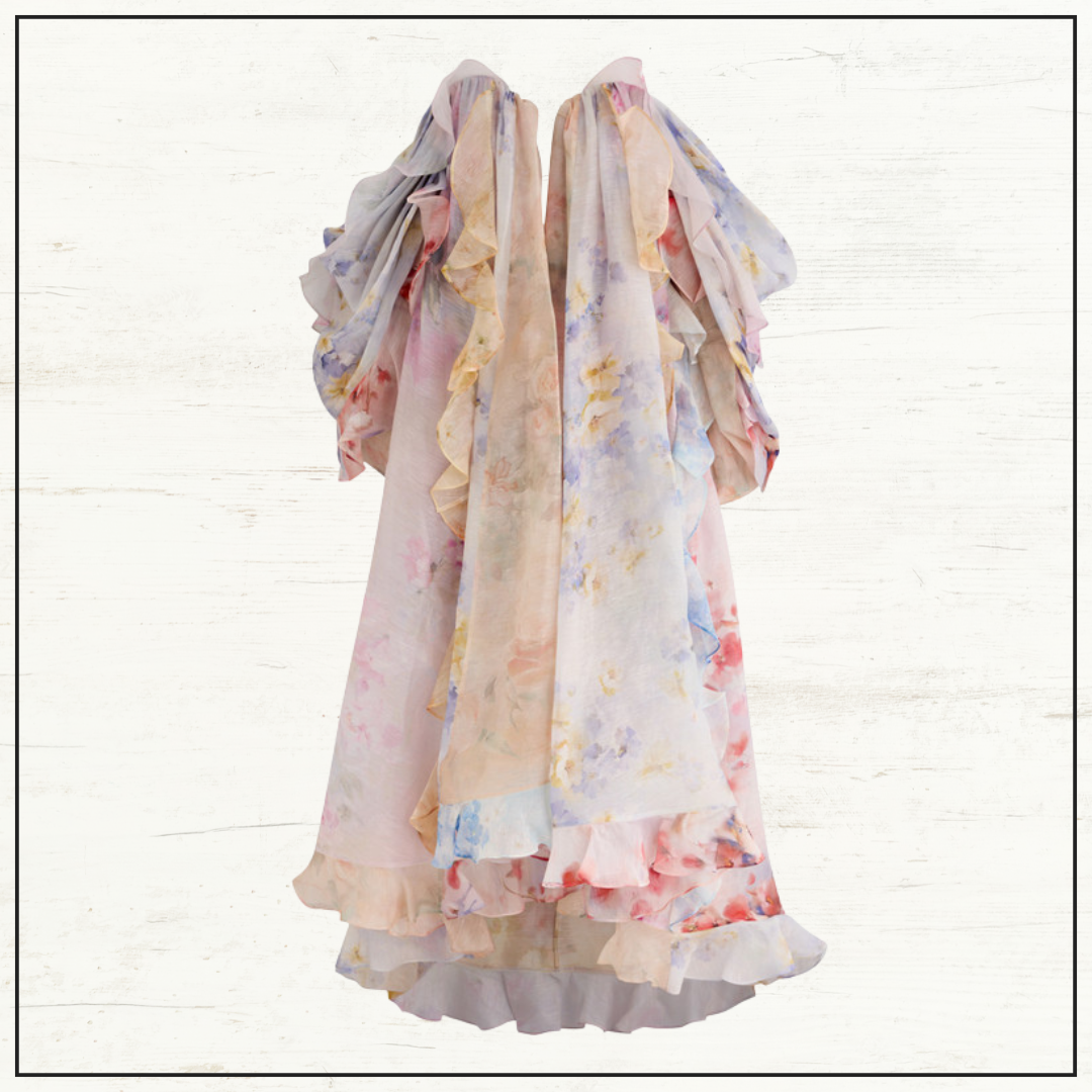 CRUSH LINEN SILK RUFFLE DRESS